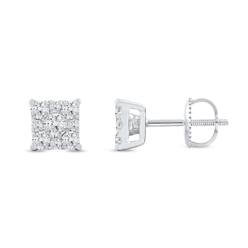 Main Image 2 of 0.50 CT. T.W. Certified Lab-Grown Diamond Square Frame Stud Earrings in 10K White Gold (F/SI2)