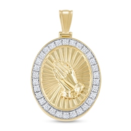 0.69 CT. T.W. Certified Lab-Grown Diamond Frame Oval Praying Hands Necklace Charm in 10K Gold (F/VS2)