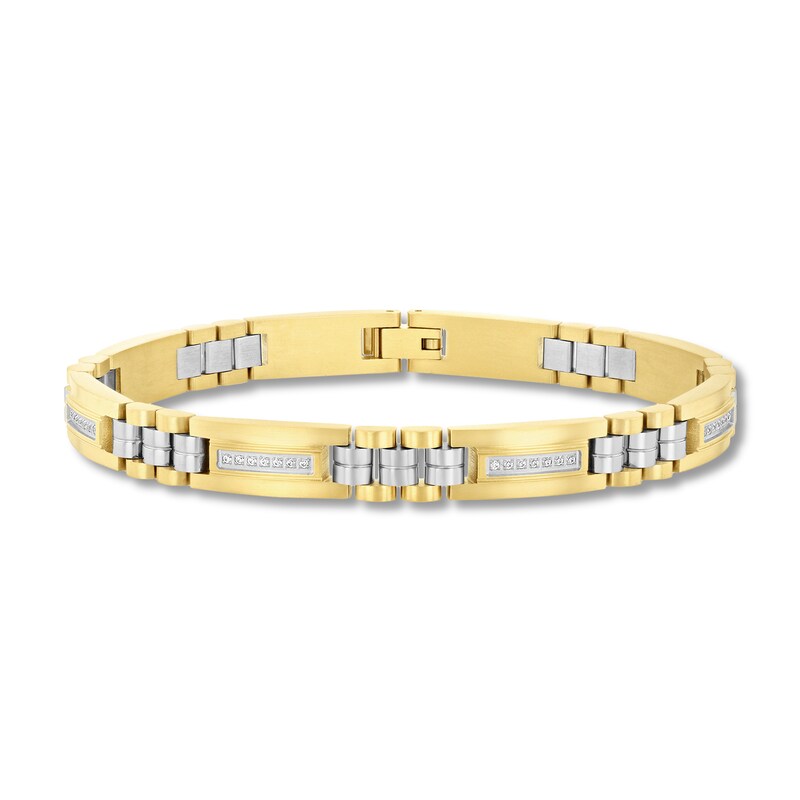 Main Image 1 of 0.25 CT. T.W. Diamond Link Bracelet in Two-Tone Solid Stainless Steel - 8.62”