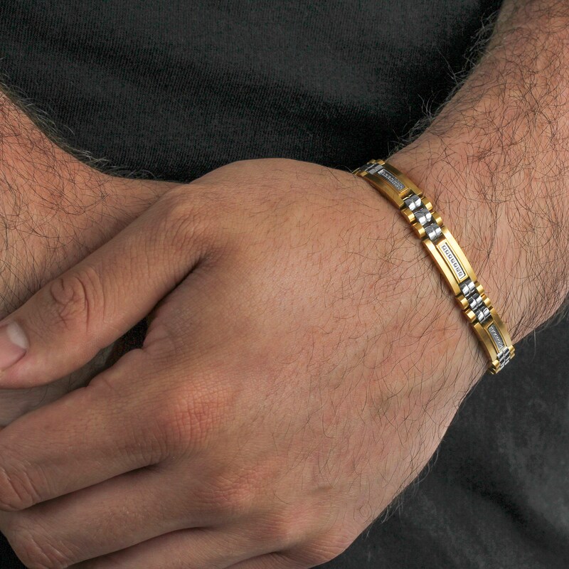 Main Image 5 of 0.25 CT. T.W. Diamond Link Bracelet in Two-Tone Solid Stainless Steel - 8.62”