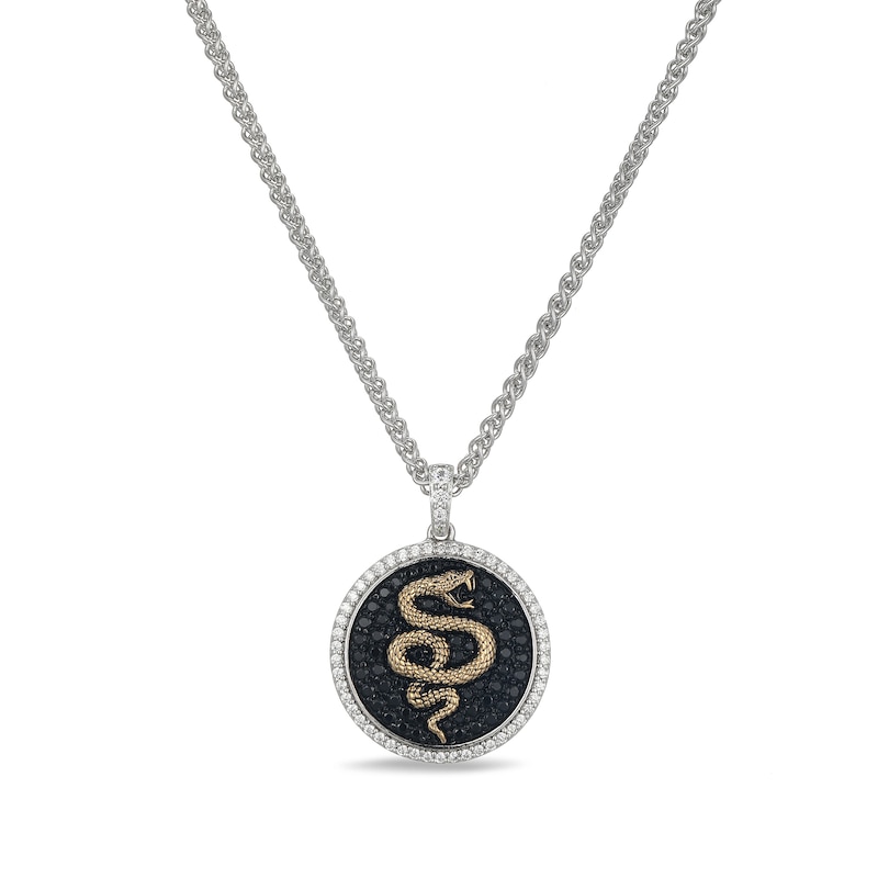 0.80 CT. T.W. Black and White Diamond Frame Snake Pendant in Sterling Silver and 10K Gold - 20"