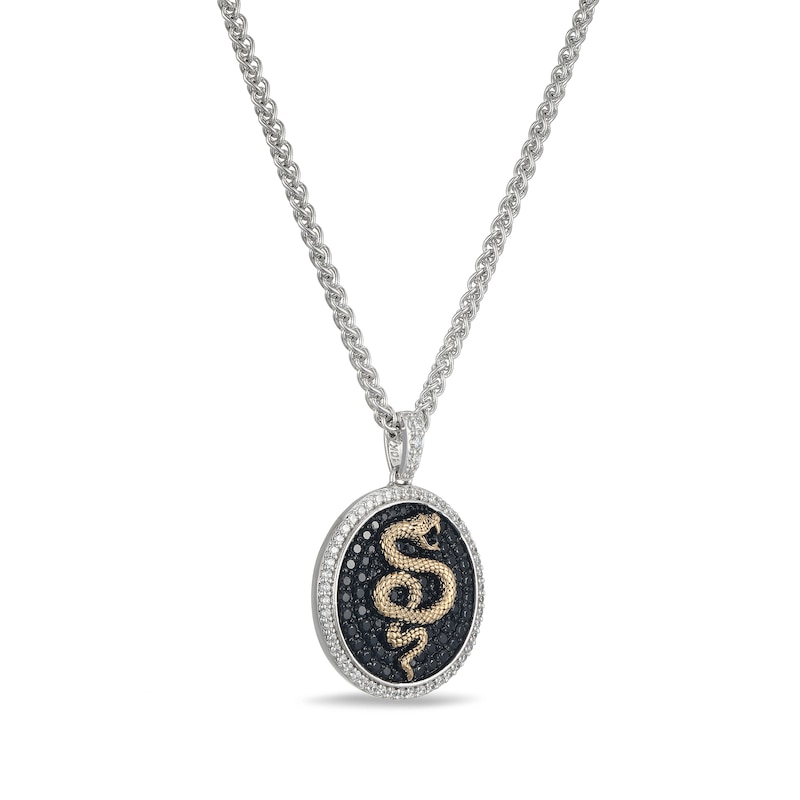 0.80 CT. T.W. Black and White Diamond Frame Snake Pendant in Sterling Silver and 10K Gold - 20"