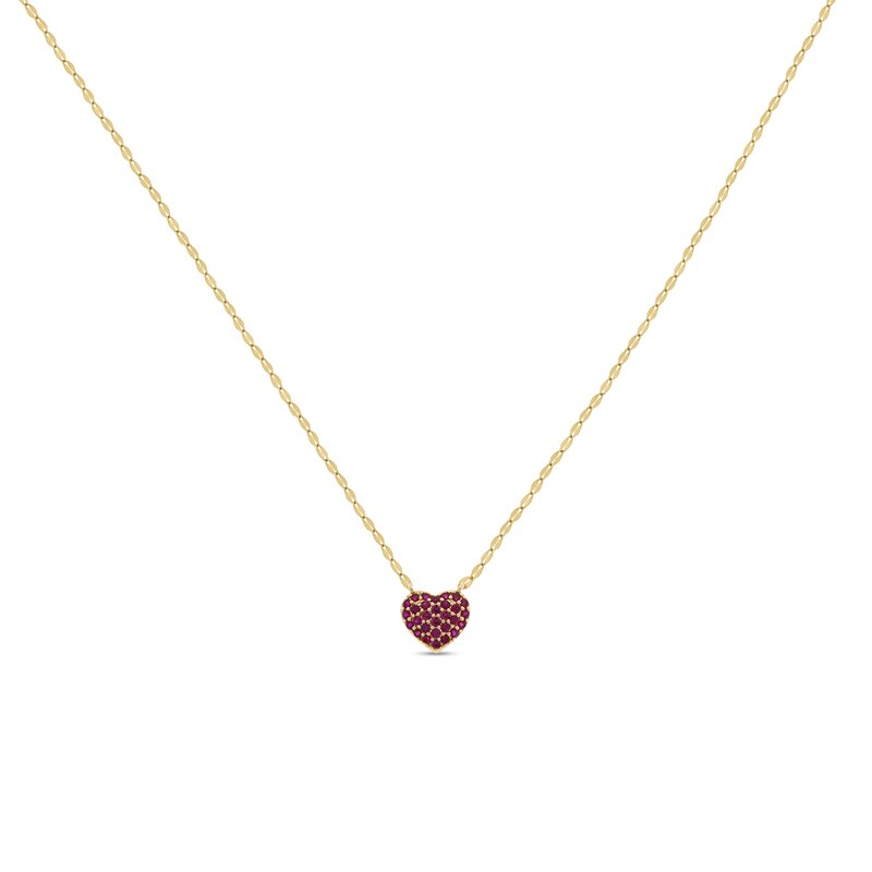 Main Image 1 of Lab-Created Ruby Heart Necklace in 10K Gold