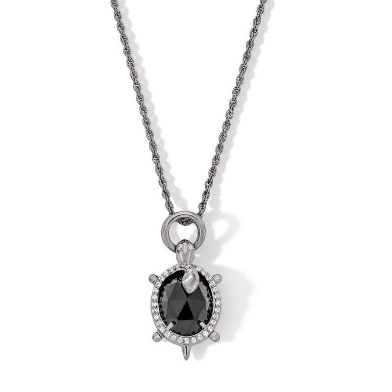 Main Image 1 of Limor Mindful Jewellery Onyx and 0.115 CT. T.W. Diamond Turtle Pendant in Black Rhodium-Plated Sterling Silver