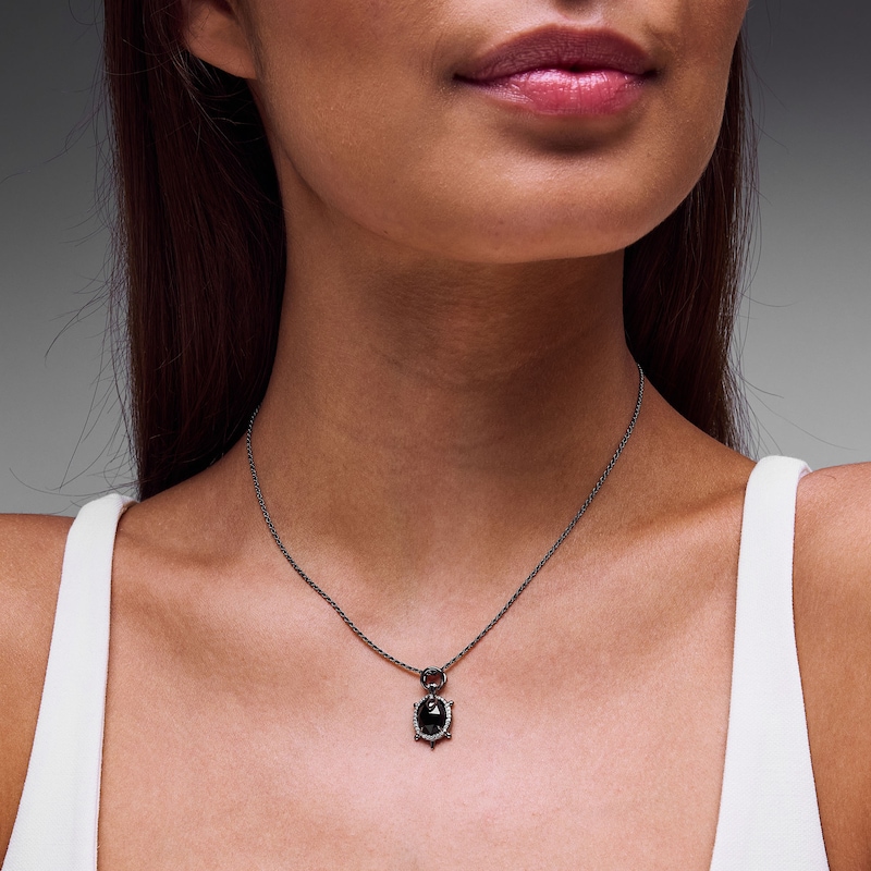 Main Image 2 of Limor Mindful Jewellery Onyx and 0.115 CT. T.W. Diamond Turtle Pendant in Black Rhodium-Plated Sterling Silver