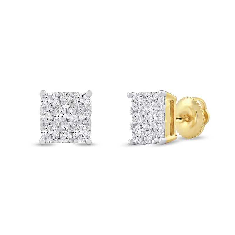 Main Image 1 of 1.00 CT. T.W. Certified Lab-Grown Diamond Square Frame Stud Earrings in 10K Gold (F/SI2)