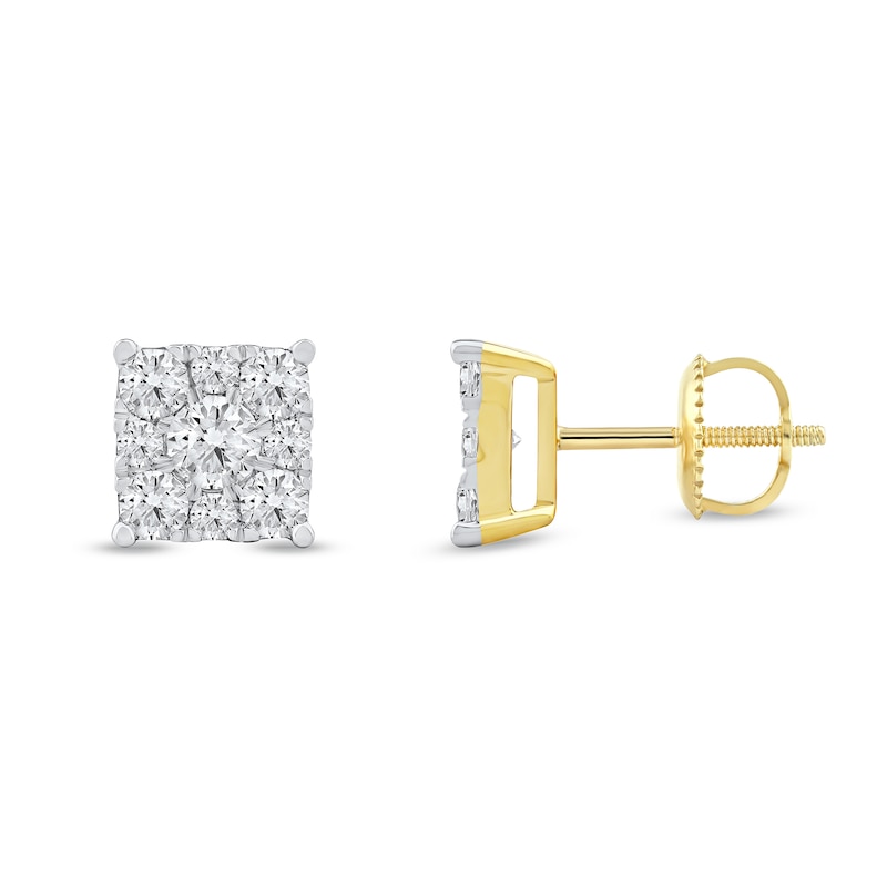 Main Image 2 of 1.00 CT. T.W. Certified Lab-Grown Diamond Square Frame Stud Earrings in 10K Gold (F/SI2)