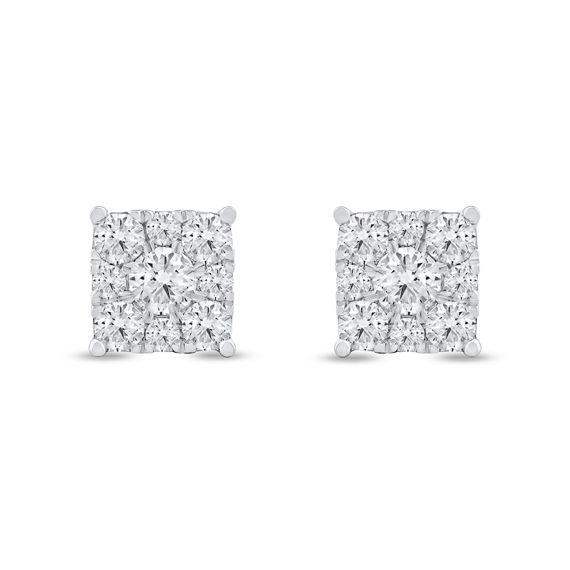Main Image 3 of 1.00 CT. T.W. Certified Lab-Grown Diamond Square Frame Stud Earrings in 10K Gold (F/SI2)