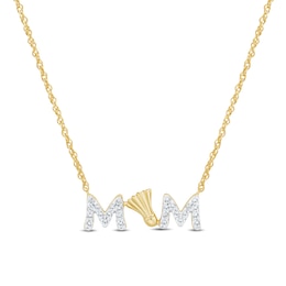 White Lab-Created Sapphire “Mom” Shuttlecock Necklace in Sterling Silver with 14K Gold Plate