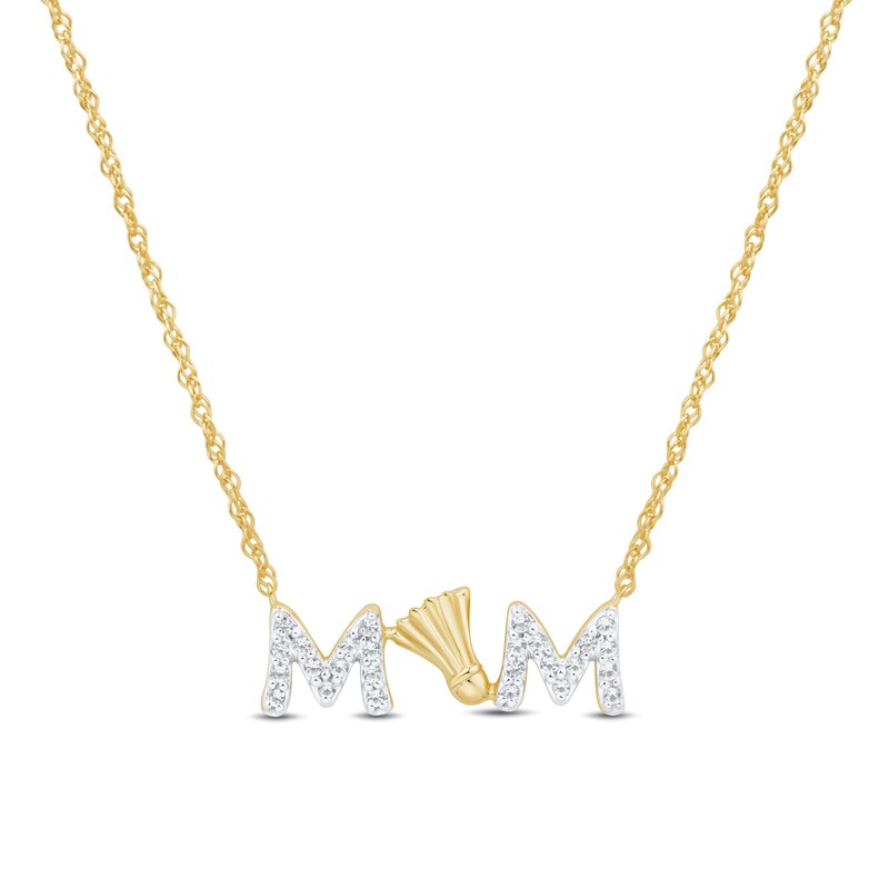 Main Image 1 of White Lab-Created Sapphire “Mom” Shuttlecock Necklace in Sterling Silver with 14K Gold Plate