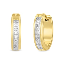 0.15 CT. T.W. Diamond Hoop Earrings in Two-Tone Stainless Steel