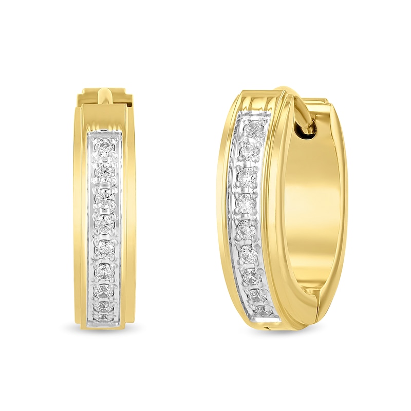 Main Image 1 of 0.15 CT. T.W. Diamond Hoop Earrings in Two-Tone Stainless Steel
