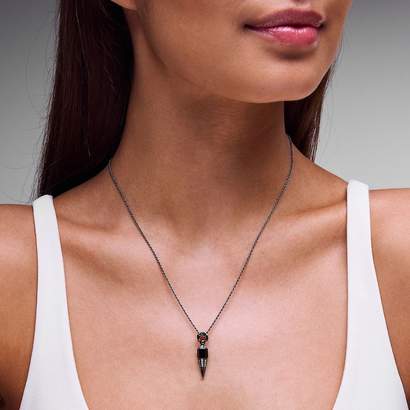Limor Mindful Jewellery Onyx and 0.18 CT. T.W. Black Diamond Pendant in Black Rhodium-Plated Sterling Silver