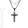 Thumbnail Image 4 of Layered Figaro and Box Chain Cross Necklace in Two-Tone Stainless Steel - 22”