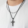 Thumbnail Image 5 of Layered Figaro and Box Chain Cross Necklace in Two-Tone Stainless Steel - 22”
