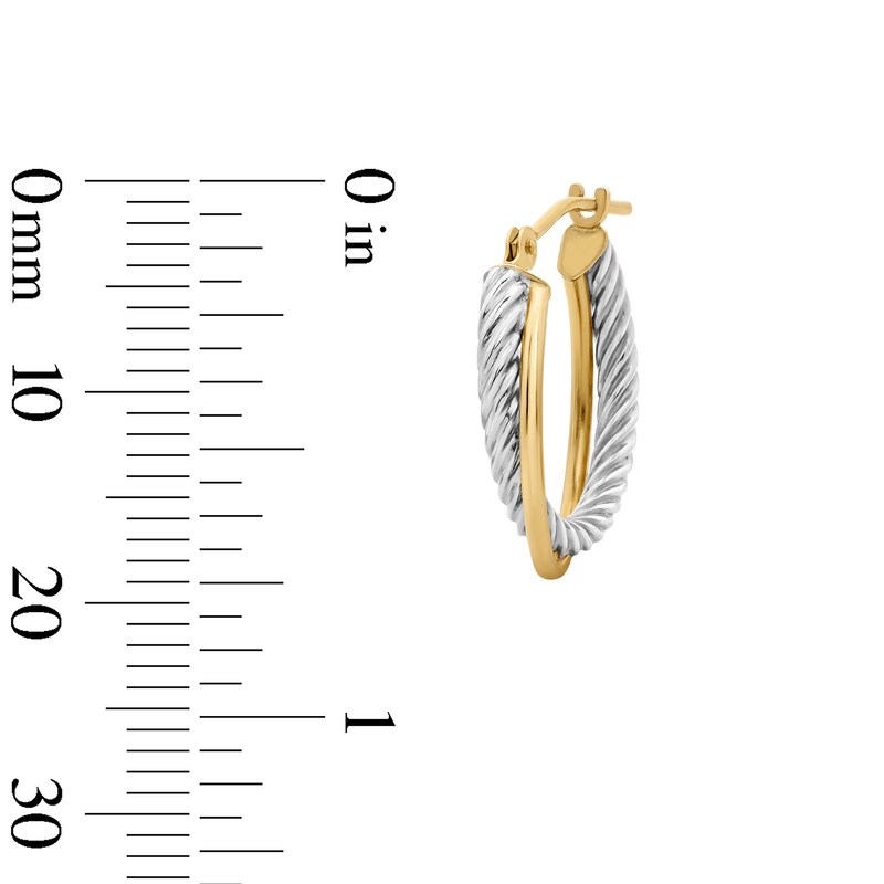 15.0mm Two-Tone Crossover Hoop Earrings in Hollow 10K Gold