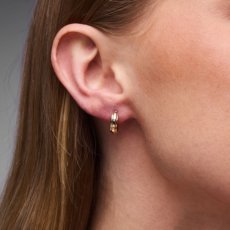 Stepped Tube Hoop Earrings in Hollow 10K Gold