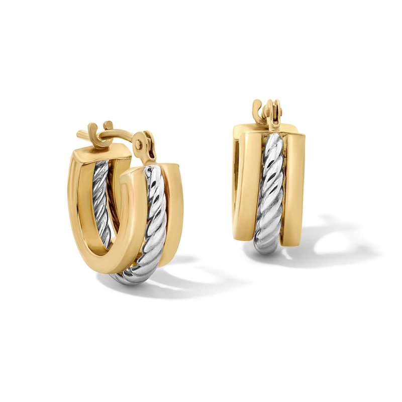 Two-Tone Three-Row Hoop Earrings in Hollow 10K Gold