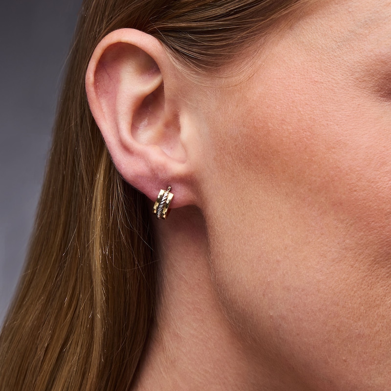 Two-Tone Three-Row Hoop Earrings in Hollow 10K Gold