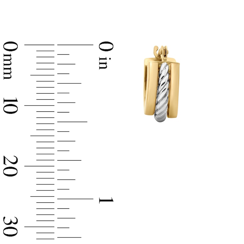 Two-Tone Three-Row Hoop Earrings in Hollow 10K Gold