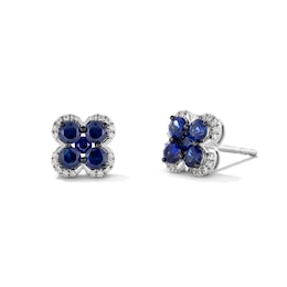 Vera Wang Love Collection Blue Sapphire and 0.085 CT. T.W. Diamond Frame Clover Stud Earrings in Sterling Silver