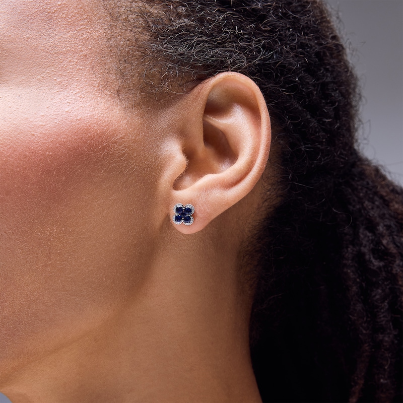 Main Image 2 of Vera Wang Love Collection Blue Sapphire and 0.085 CT. T.W. Diamond Frame Clover Stud Earrings in Sterling Silver