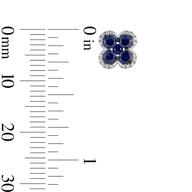 Main Image 3 of Vera Wang Love Collection Blue Sapphire and 0.085 CT. T.W. Diamond Frame Clover Stud Earrings in Sterling Silver
