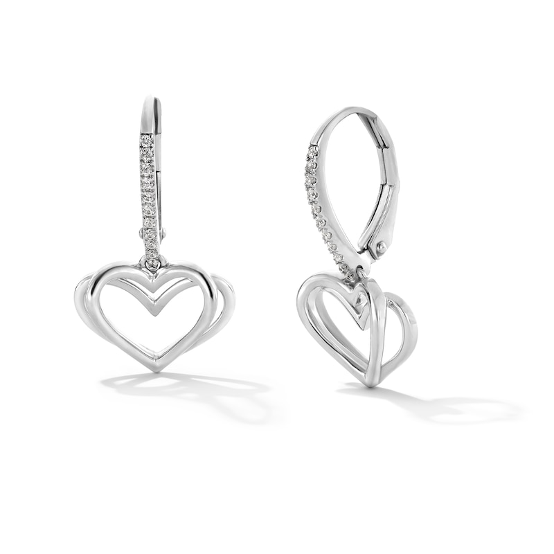 Vera Wang Love Collection 0.085 CT. T.W. Diamond Heart Drop Earrings in Sterling Silver