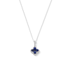 Thumbnail Image 1 of Vera Wang Love Collection Blue Sapphire and 0.085 CT. T.W. Diamond Frame Clover Pendant in Sterling Silver - 19"