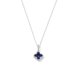 Vera Wang Love Collection Blue Sapphire and 0.085 CT. T.W. Diamond Frame Clover Pendant in Sterling Silver - 19"
