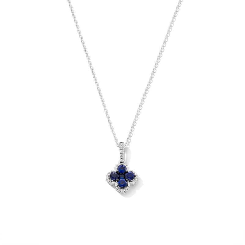 Main Image 1 of Vera Wang Love Collection Blue Sapphire and 0.085 CT. T.W. Diamond Frame Clover Pendant in Sterling Silver - 19"