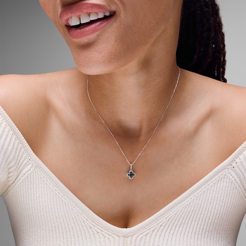 Main Image 2 of Vera Wang Love Collection Blue Sapphire and 0.085 CT. T.W. Diamond Frame Clover Pendant in Sterling Silver - 19"