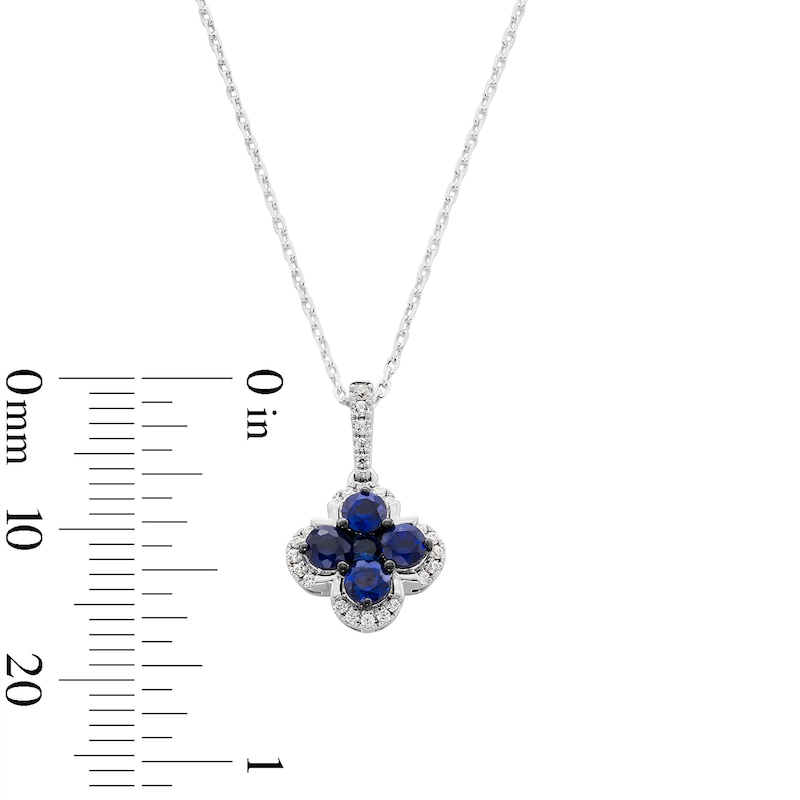 Main Image 3 of Vera Wang Love Collection Blue Sapphire and 0.085 CT. T.W. Diamond Frame Clover Pendant in Sterling Silver - 19"
