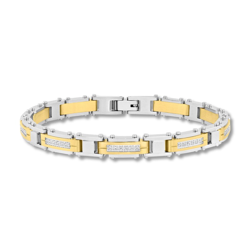 Main Image 1 of 0.50 CT. T.W. Diamond Link Bracelet in Two-Tone Solid Stainless Steel - 8.25”