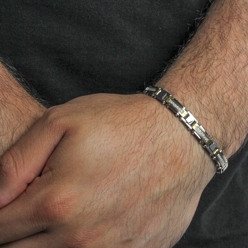 Main Image 5 of 0.50 CT. T.W. Diamond Link Bracelet in Two-Tone Solid Stainless Steel - 8.25”