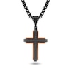 Thumbnail Image 1 of 0.20 CT. T.W. Black Diamond Cross Pendant in Black and Rose-Tone Ion-Plated Stainless Steel - 24”