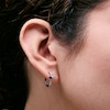 Thumbnail Image 2 of Baguette-Cut Blue Lab-Created Sapphire and 0.08 CT. T.W. Lab-Grown Diamond Hoop Earrings in Sterling Silver (F/SI2)