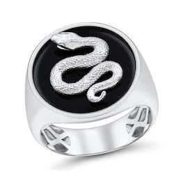 Black Onyx Snake Signet Ring in Sterling Silver