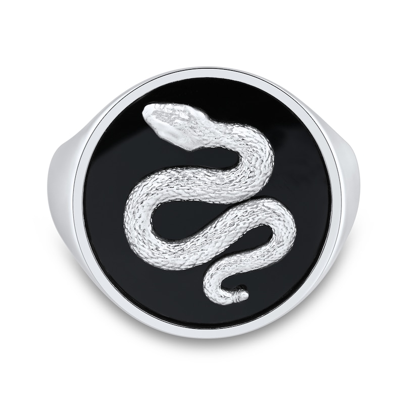 Black Onyx Snake Signet Ring Sterling Silver