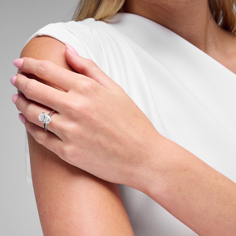 Main Image 2 of 3.11 CT. T.W. Oval Certified Lab-Grown Diamond Hidden Frame Engagement Ring in 14K White Gold (F/VS2)