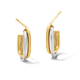 16.0mm Two-Tone Crossover Paper Clip Link J-Hoop Earrings in Hollow 10K Gold