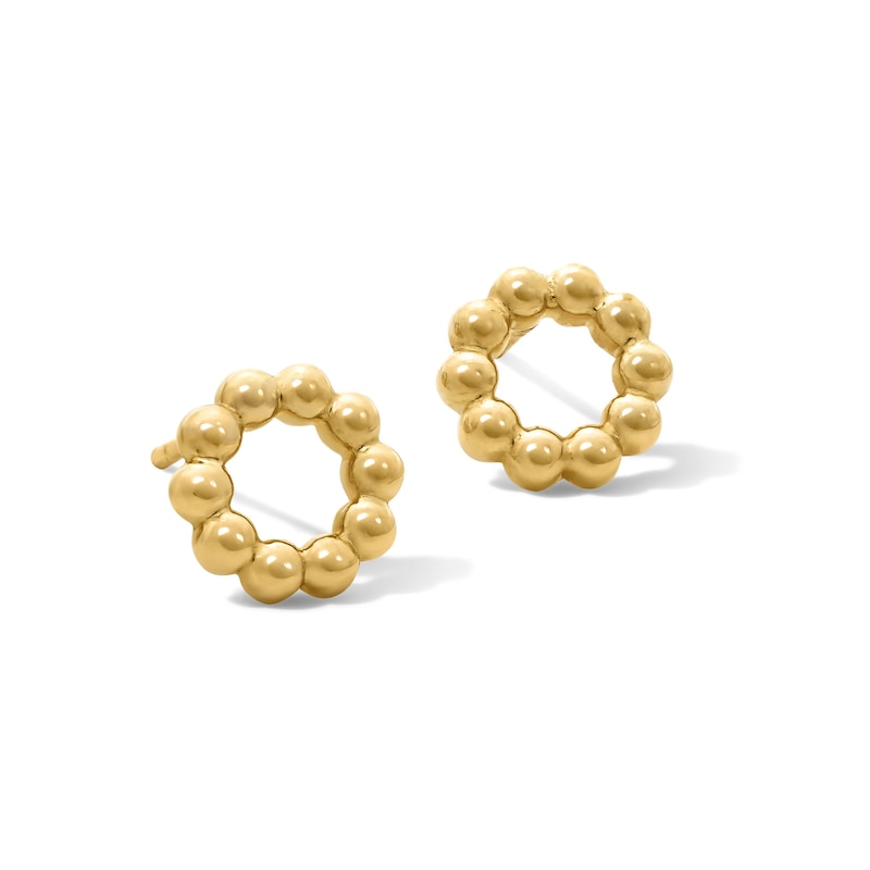 Beaded Circle Stud Earrings in Solid 10K Gold