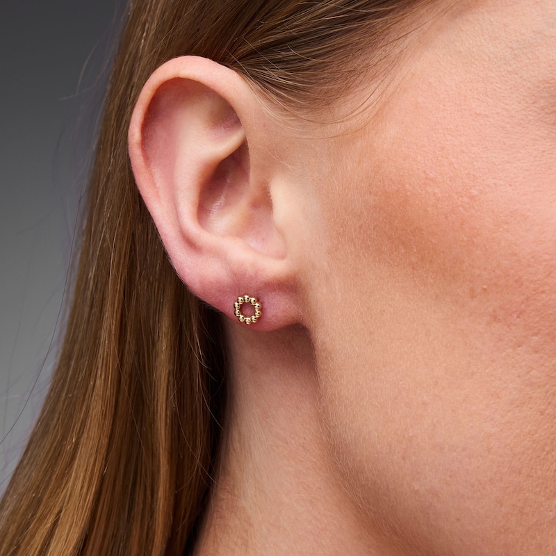 Beaded Circle Stud Earrings in Solid 10K Gold