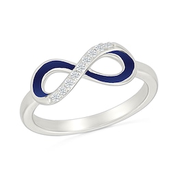 White Lab-Created Sapphire and Blue Enamel Infinity Twist Ring in Sterling Silver