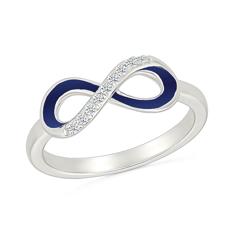 Main Image 1 of White Lab-Created Sapphire and Blue Enamel Infinity Twist Ring in Sterling Silver