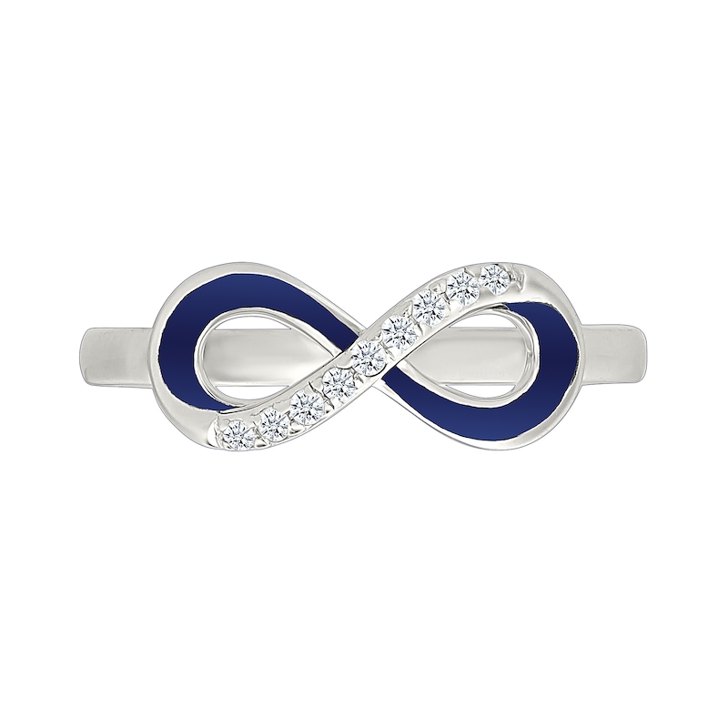 Main Image 2 of White Lab-Created Sapphire and Blue Enamel Infinity Twist Ring in Sterling Silver