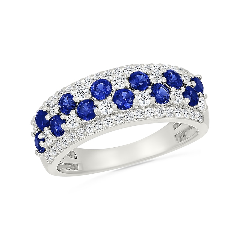 Blue and White Lab-Created Sapphire Fashion Ring in Sterling Silver