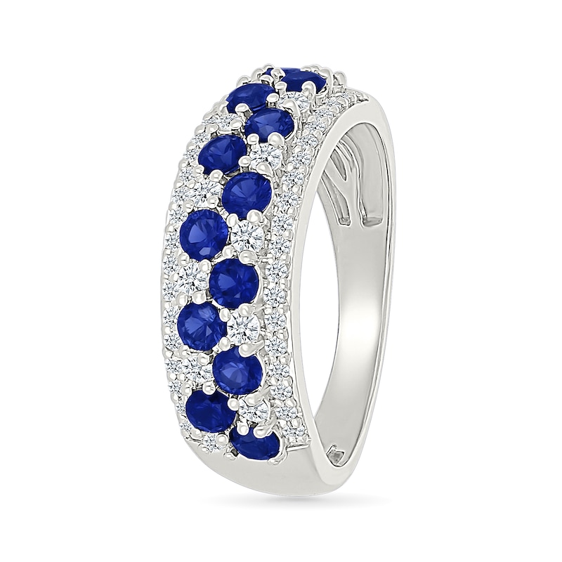 Main Image 2 of Blue and White Lab-Created Sapphire Fashion Ring in Sterling Silver