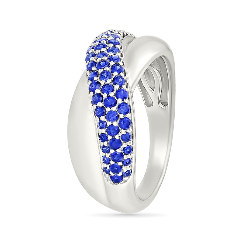 Main Image 2 of Blue Lab-Created Sapphire Crossover Fashion Band in Sterling Silver