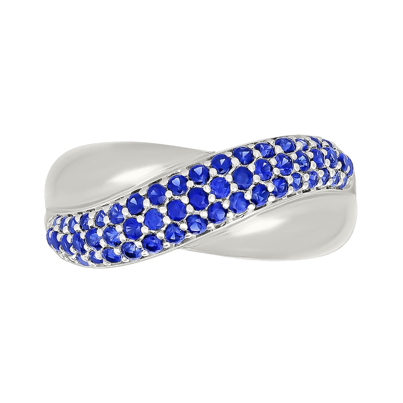 Main Image 3 of Blue Lab-Created Sapphire Crossover Fashion Band in Sterling Silver